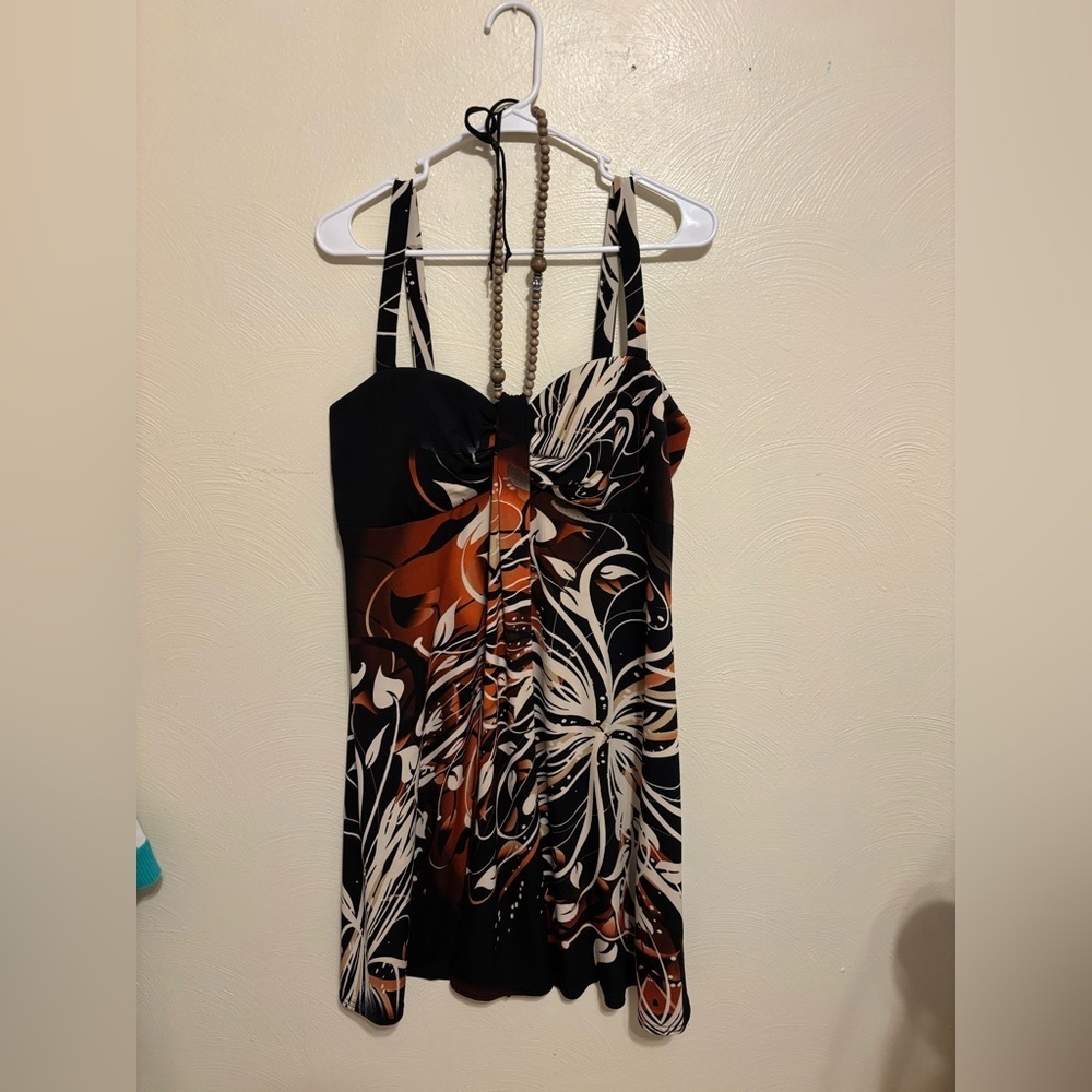 R&M Richards Abstract Floral Cocktail Dress Size 16 Sleeveless A-Line - Picture 1 of 8
